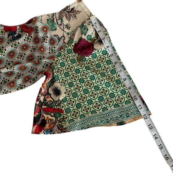 Zara Wrap Dress Patchwork Paisley Floral Aztec Tan Green Blue Zipper Back Small - Picture 8 of 11